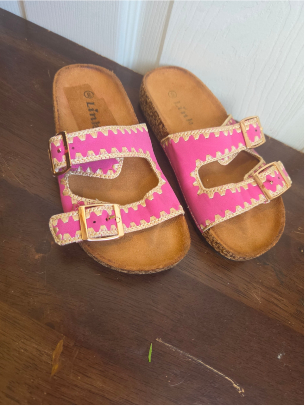 Kids Link Pink and Beige Double Buckle Sandals Size 9